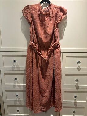 Rust Pink Textured Ruffle Midi Dress - Women